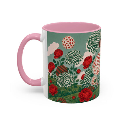 🌹💚 The Scarlet Rose Checkerboard Garden Colorful Mug – Art Deco Floral Whimsy