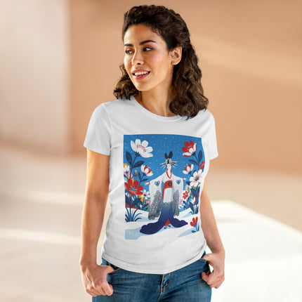🌸❄️ The Winter Blossom Kimono Cotton Tee – Japanese-Inspired Floral Elegance