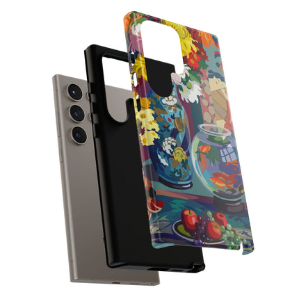Floral Fishbowl Still Life Phone Case – Vibrant Harmony & Colorful Life