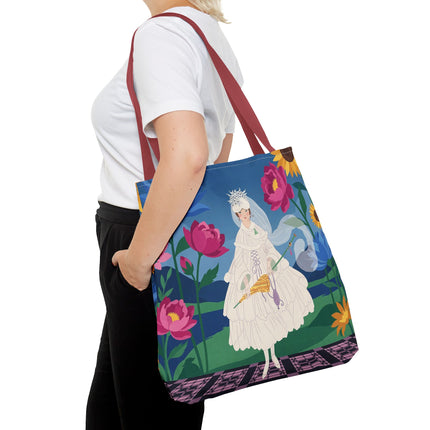 🌸👑 The Lady Of The Enchanted Flower Crown Tote Bag – Art Deco Garden Fantasy