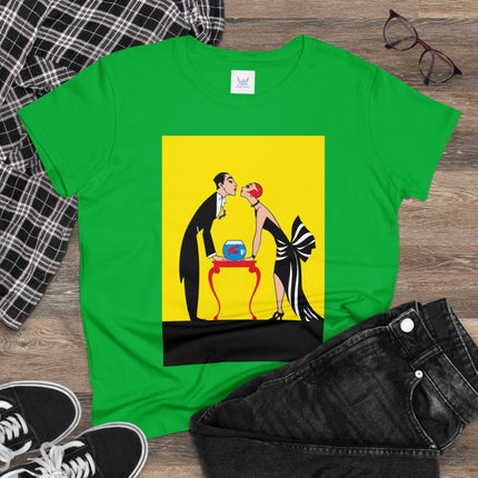 Moment of Elegance: A Passionate Embrace Amidst Golden Splendor Women's Midweight Cotton Tee
