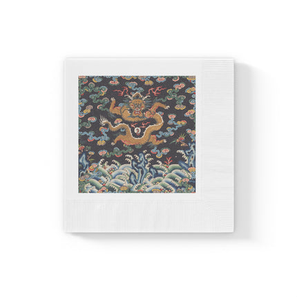 Rank Badge with Dragon with Deer Hooves White Coined Napkins