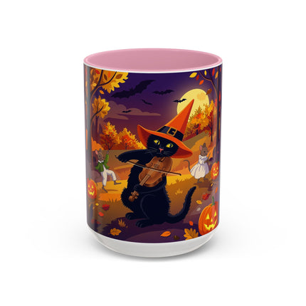 🐈‍⬛🎻 The Black Cat's Moonlit Melody Colorful Mug – Whimsical Halloween Music