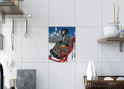 Elegant Winter Woman in Sleigh Ceramic Tile