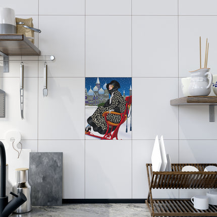 Elegant Winter Woman in Sleigh Ceramic Tile