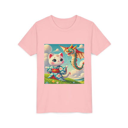 Geisha Kitten and the Dragon Kite Youth Short Sleeve Tee