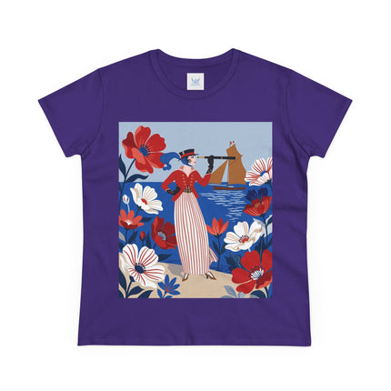 ⚓🌺 The Seaside Flower Adventurer Cotton Tee – Art Deco Nautical Fashion