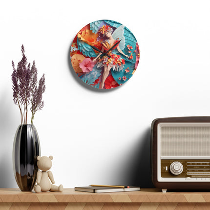 Hibiscus Fairy Acrylic Wall Clock, Round and Square