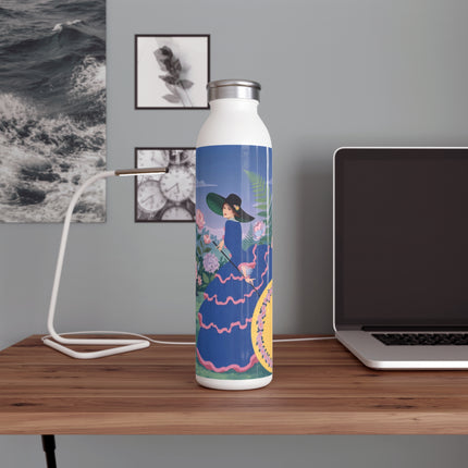 🌸👒 The Enchanted Flower Garden Promenade Slim Water Bottle – Art Deco Floral Elegance