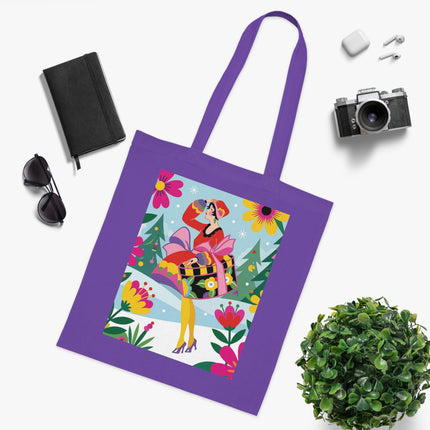 🎄🌺 Christmas In The Winter Garden Cotton Tote Bag – Art Deco Holiday Whimsy