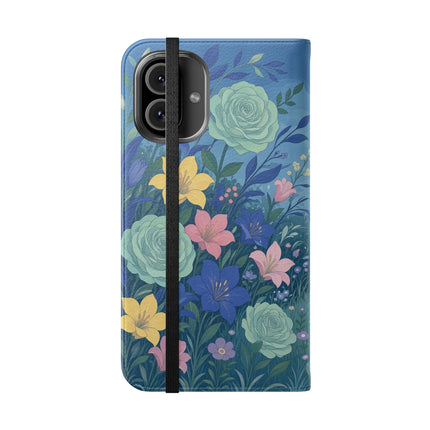 🌸💙 The Lovers In The Enchanted Garden Flip Case – Art Deco Floral Romance