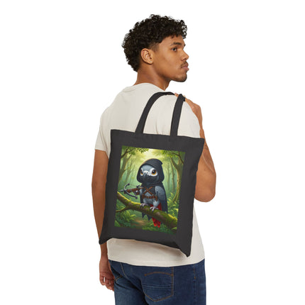 The African Grey Sentinel Cotton Canvas Tote Bag – Quiet Strength & Woodland Adventure