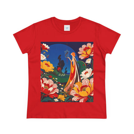 🌺🐦 The Enchanted Birdcage Garden Cotton Tee – Art Deco Floral Fantasy