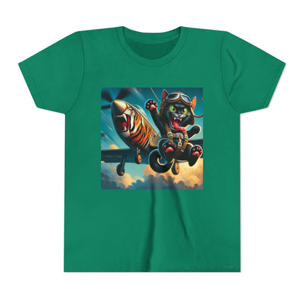 Parachuting Cat Commando Youth Short Sleeve Tee