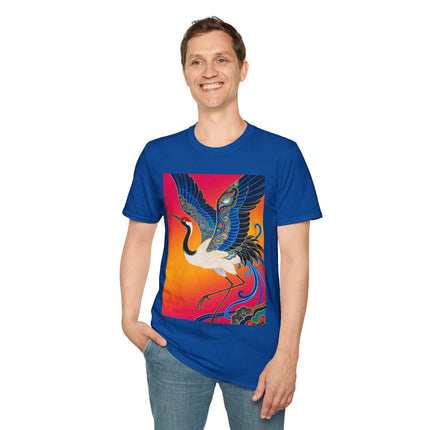 🪽🌅 The Celestial Crane Softstyle T-Shirt – Art Deco Wings Of Elegance