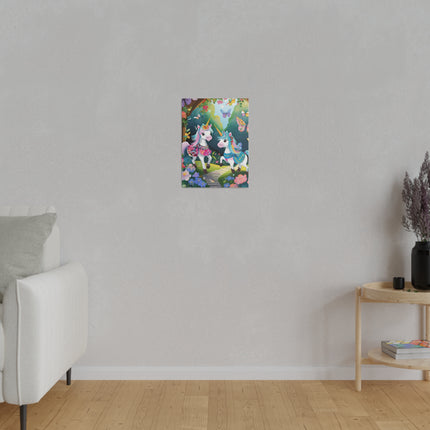 Baby Unicorns and Fluttering Butterflies Matte Canvas, Stretched, 0.75"
