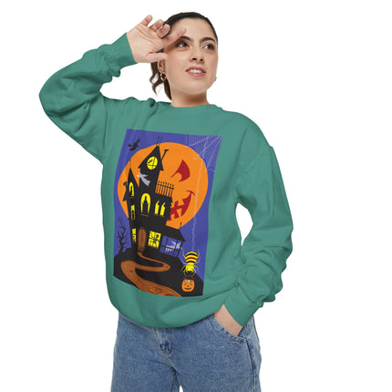 Halloween Night at the Haunted House Unisex Garment-Dyed Sweatshirt