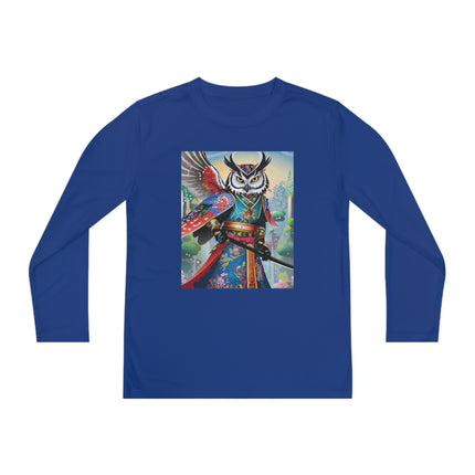 Cyberpunk Samurai Owl Youth Long Sleeve Competitor Tee – Futuristic Warrior & Neon Adventure