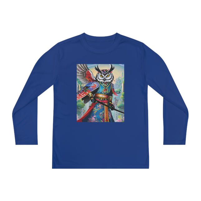 Cyberpunk Samurai Owl Youth Long Sleeve Competitor Tee – Futuristic Warrior & Neon Adventure