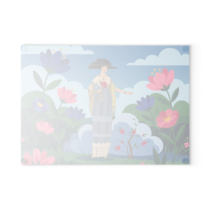🌸🎀 The Lady Of The Rose Garden Glass Cutting Board – Art Deco Floral Fashion Elegance