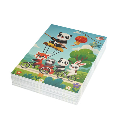 🐉🚲 The Dragon Garden Bicycle Parade Greeting Card – Whimsical Animal Adventure