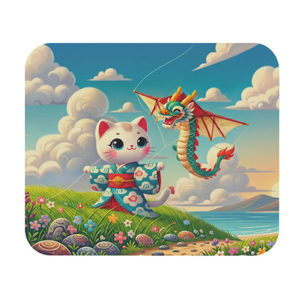 Geisha Kitten and the Dragon Kite Mouse Pad – Joyful Flight & Dragon Spirit