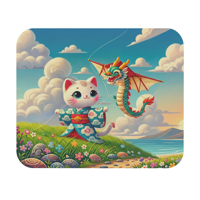 Geisha Kitten and the Dragon Kite Mouse Pad – Joyful Flight & Dragon Spirit