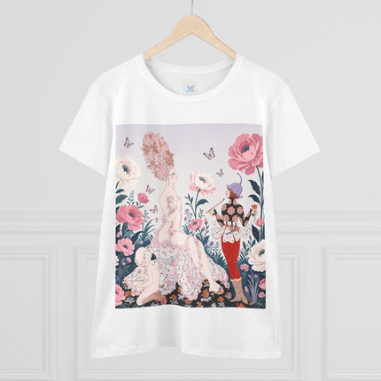 🌸🦋 The Enchanted Rose Garden Encounter Cotton Tee – Art Deco Floral Whimsy