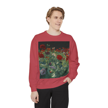 Poppies (A Study of Poppies for Carnation, Lily, Lily, Rose) by John Singer Sargent Unisex Garment-Dyed Sweatshirt
