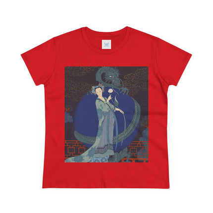 🐉🪷 The Lady Of The Lotus Dragon Cotton Tee – Art Deco Asian Fantasy