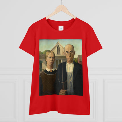 American Gothic by Grant Wood Women's Midweight Cotton Tee