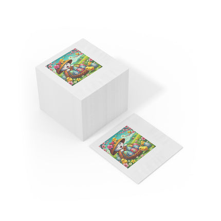 Geisha Kitten’s Easter Delight White Coined Napkins