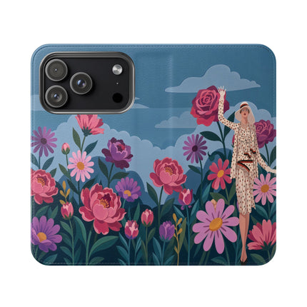 🌸☁️ The Lady Among The Giant Flowers Flip Case – Art Deco Floral Fantasy
