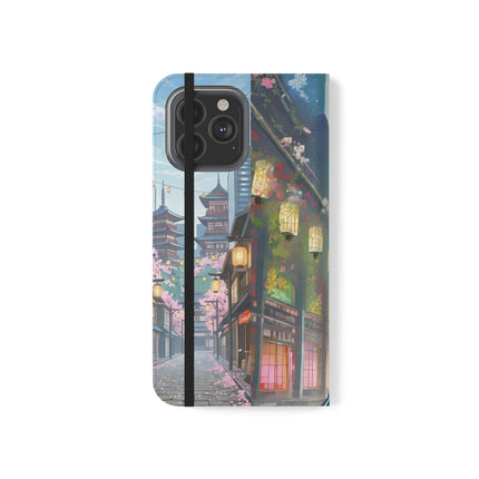 🦚🌸 Techno Plumes Peacock Flip Case – Neon Elegance & Sakura Dreams