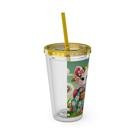 Geisha Kitten and the Dandelion Wish Sunsplash Tumbler with Straw, 16oz