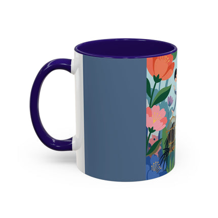 The Lady And The Mysterious Bird Colorful Mugs – Art Deco Botanical Mystery