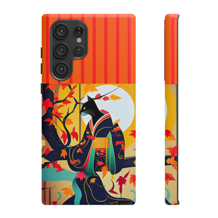 Black Cat in Kimono Phone Cases