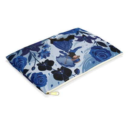 ☔💙 The Blue Rain Promenade Accessory Pouch – Art Deco Floral Fashion