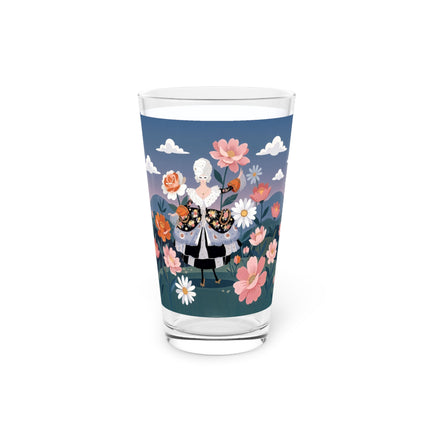 🌸🎀 The Grand Floral Promenade Pint Glass – Art Deco Fashion Fantasy