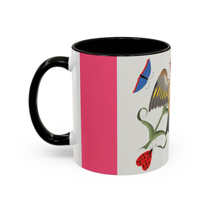 Goldfinch & Pink Flowers Colorful Mugs – Vibrant Spring & Bold Beauty