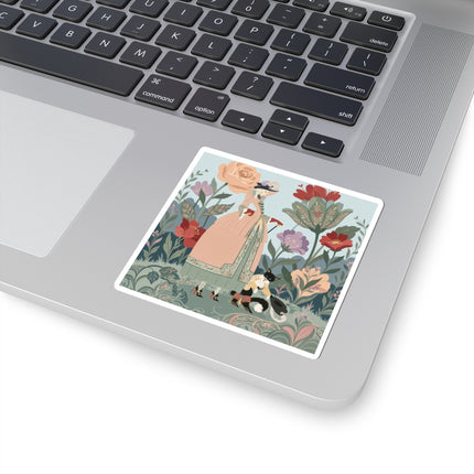 🌹🐈 The Lady And Puss In Boots Kiss-Cut Stickers – Art Deco Floral Whimsy