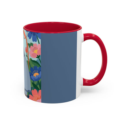 The Lady And The Mysterious Bird Colorful Mugs – Art Deco Botanical Mystery