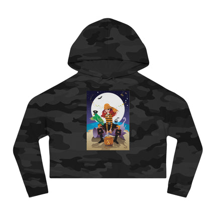 Moonlit Pirate Halloween Women’s Cropped Hooded Sweatshirt