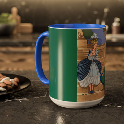 The Peacock's Admiration Colorful Mug (11oz, 15oz) – Rococo Elegance, Peacock Beauty & Garden Charm