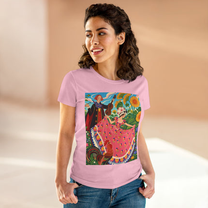 🎻🐓 The Garden Serenade Cotton Tee – Art Deco Folk Whimsy