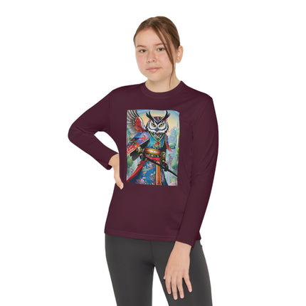 Cyberpunk Samurai Owl Youth Long Sleeve Competitor Tee – Futuristic Warrior & Neon Adventure