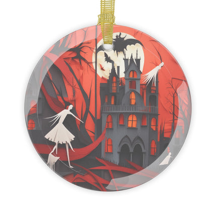 Halloween Night Scene Glass Ornament