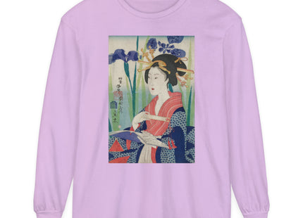 Woman with Bookmark and Book Garment-dyed Long Sleeve T-Shirt