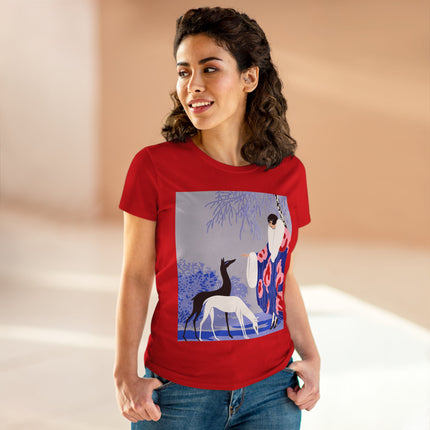 🦌🌸 The Lady Of The Graceful Deer Cotton Tee – Art Deco Garden Elegance