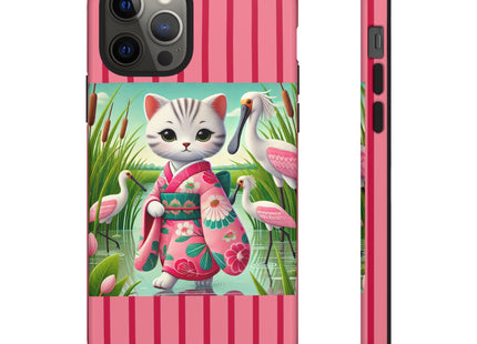 Geisha Kitten Strolls Among the Spoonbills Phone Cases